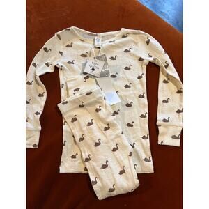 NWT Kate Quinn Cream Swans White Pointelle Long Sleeve Pajama Set Organic 7Y
